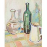 DANIEL LACROIX (19th/20th century) French Still Life of a Bottle, Jug and Vase Oil on paper,