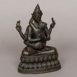 A patinated bronze figure of a four-armed deity Modelled seated in an erotic pose. 21.5 cm high.