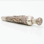 An Eastern, possibly Indian, unmarked silver scent bottle Of tapering cylindrical form,