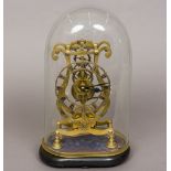 A brass skeleton clock The pierced dial with Roman numerals,