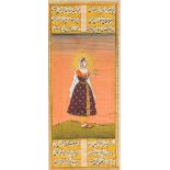 A 19th century Persian miniature on paper Depicting a noble woman with calligraphy,