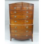 An early 19th century mahogany bow front chest on chest The arched cornice above an arrangement of