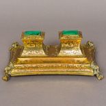 A 19th century malachite inset gilt bronze desk stand The two lidded wells above the pen tray with