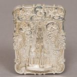 A Victorian silver castle top card case, hallmarked London 1843,