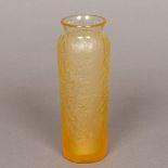 A Lalique amber tinted frosted glass vase Of tapering cylindrical form,