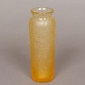 A Lalique amber tinted frosted glass vase Of tapering cylindrical form,