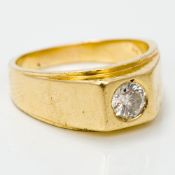 A gentleman's 14K gold diamond solitaire ring The stone spreading to approximately 1 carat.