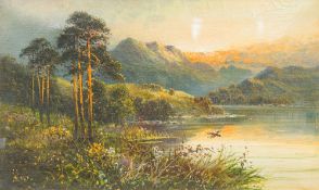 FRANK HIDER (1861-1933) British A Summer Evening in the Highlands and Solitude Oils on canvas,