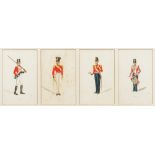 A collection of watercolours depicting uniforms of the Royal Marines Each illustration showing a