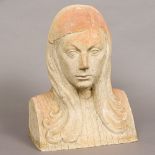 An Art pottery female bust Inscribed to the side Mary Stourton and dated 1938. 39 cm high.