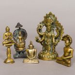 Five various bronze figures of Buddhas The largest 11 cm high.