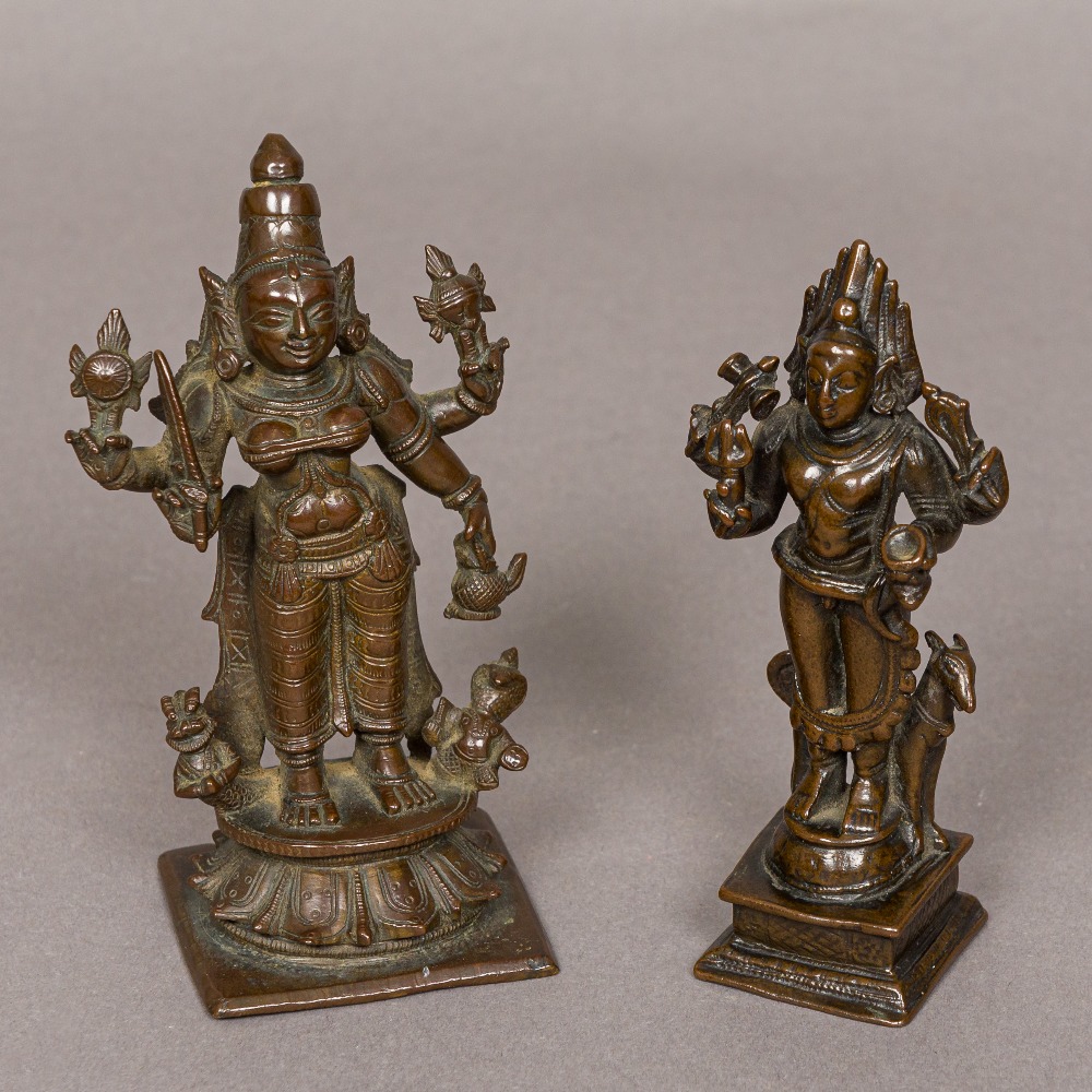 A bronze figure of Agni, God of Fire Together with a bronze figure of Vishnu, on a square base. 11.