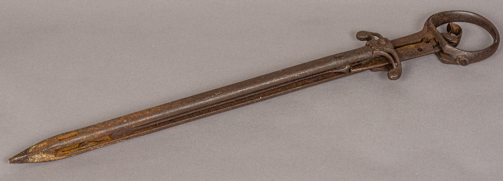 A 19th century Mellis Improved cast iron hay harpoon 91.5 cm long.