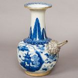 A 17th/18th century Chinese blue and white porcelain ewer Of squat bulbous form with elongated