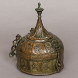 A 19th century bronze spice box and cover (Pandan) Decorated with fish;