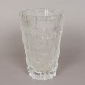 A Lalique frosted and clear glass vase Of tapering basket weave form,