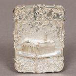 A Victorian silver castle top card case, probably hallmarked for London 1843,
