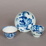 An 18th century Chinese blue and white porcelain tea bowl and saucer Each piece decorated with a