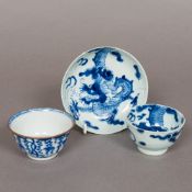 An 18th century Chinese blue and white porcelain tea bowl and saucer Each piece decorated with a