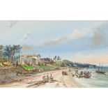 AMERICAN SCHOOL (19th century) Dutch Colonial Settlers Beach Side Scene (possibly Albany,