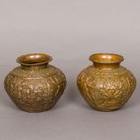 Two 19th century Indian copper lotas Of similar size, decorated with Hindu deities (Ganesh,