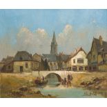 ALBERT HIRTZ (1898-1976) French (AR) Village Scene With River in the Foreground Oil, signed, framed.