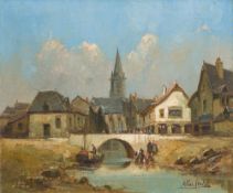 ALBERT HIRTZ (1898-1976) French (AR) Village Scene With River in the Foreground Oil, signed, framed.
