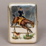 A Continental 800 silver and enamel cigarette case Of hinged rounded rectangular form,