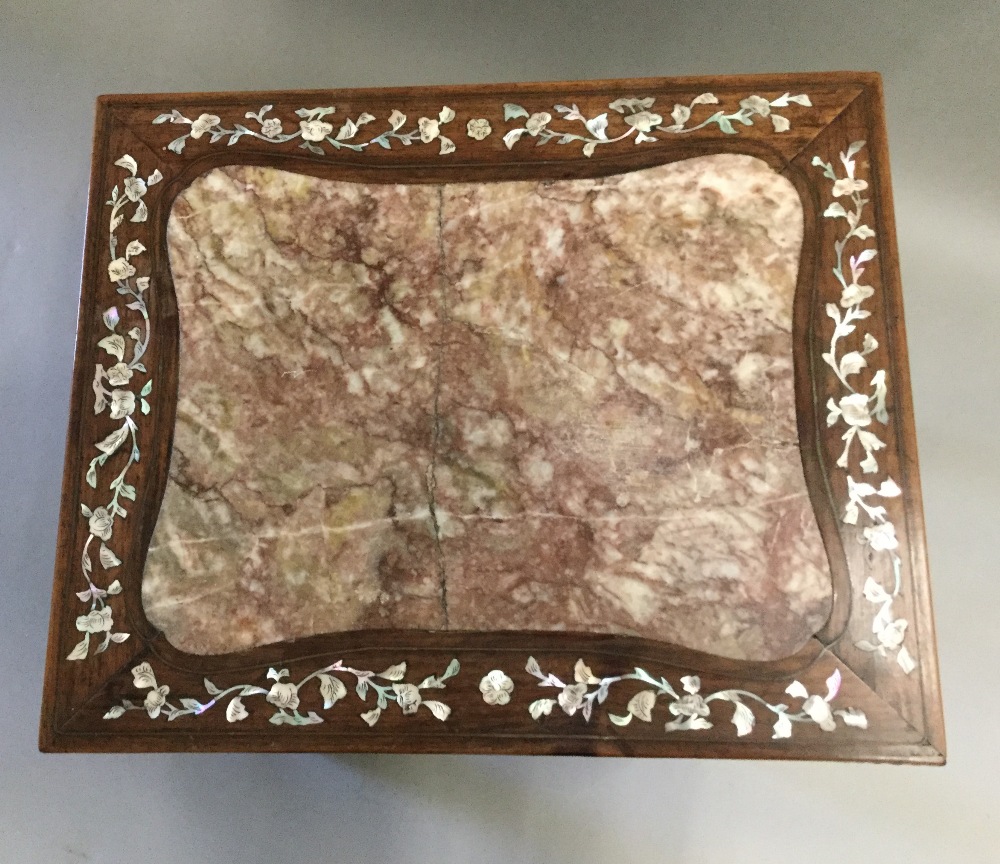 A late 19th century Chinese mother-of-pearl inlaid hardwood stand The rectangular top with marble - Image 3 of 4