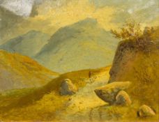 ENGLISH SCHOOL (19th century) A Shepherd and His Flock on a Mountain Path Oil on canvas,