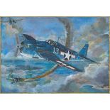 AMERICAN SCHOOL (20th century) World War II Pacific Dog Fight Watercolour, unsigned,