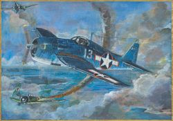 AMERICAN SCHOOL (20th century) World War II Pacific Dog Fight Watercolour, unsigned,