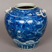 A 19th century Chinese blue and white porcelain vase Of squat bulbous form,