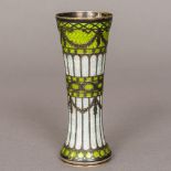 A Continental 800 silver and guilloche enamel decoration bud vase Of waisted cylindrical form,