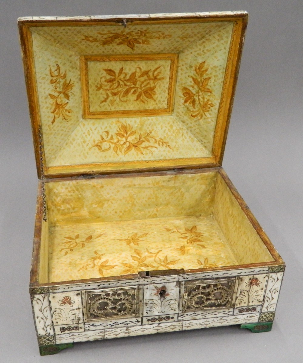 A 17th/18th century Continental bone clad casket The domed hinged lid set with carved bone panels - Image 9 of 9