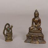 A seated bronze figure of Buddha Together with a small Tibetan bronze figure of Buddha,