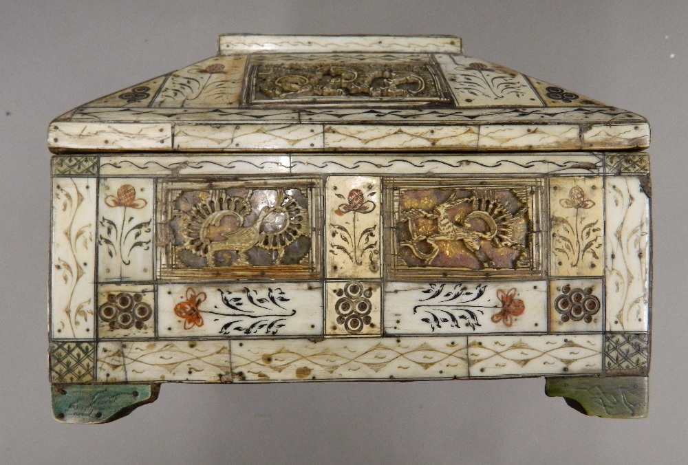 A 17th/18th century Continental bone clad casket The domed hinged lid set with carved bone panels - Image 6 of 9