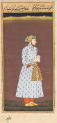 A 19th century Persian miniature on paper Depicting a formally dressed gentleman and calligraphy,