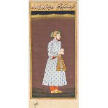 A 19th century Persian miniature on paper Depicting a formally dressed gentleman and calligraphy,