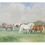 LIONEL HAMILTON-RENWICK (1917-2003) British (AR) Study of Shetland Ponies Oil on board, signed,