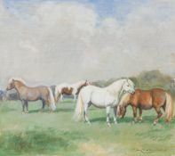 LIONEL HAMILTON-RENWICK (1917-2003) British (AR) Study of Shetland Ponies Oil on board, signed,