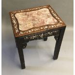 A late 19th century Chinese mother-of-pearl inlaid hardwood stand The rectangular top with marble