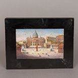 A 19th century Italian Grand Tour micro-mosaic inset plaque depicting St Peter's Basilica,