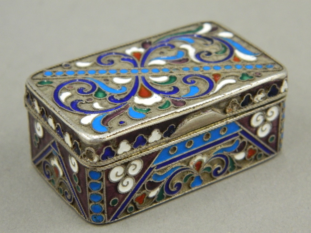 A champleve enamel and silver snuff box Of hinged rectangular form, - Image 4 of 10