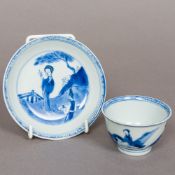 An 18th century Chinese blue and white porcelain tea bowl and matched saucer Each piece decorated