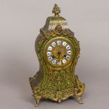 A late 19th century French boulle mantel clock With green stained tortoiseshell and brass inlays,