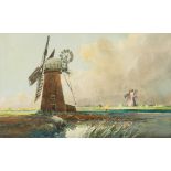 CHARLES A HANNAFORD (1887-1972) British (AR) Norfolk Windmill Watercolour, signed,