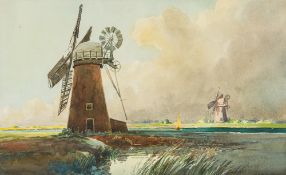 CHARLES A HANNAFORD (1887-1972) British (AR) Norfolk Windmill Watercolour, signed,