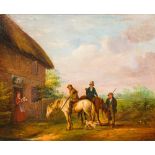 ENGLISH SCHOOL (19th century) Hunting Party Before an Inn Oil on canvas, unsigned, framed.