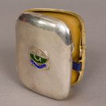 An early 20th century enamel decorated silver plated cigarette case Of hinged form,